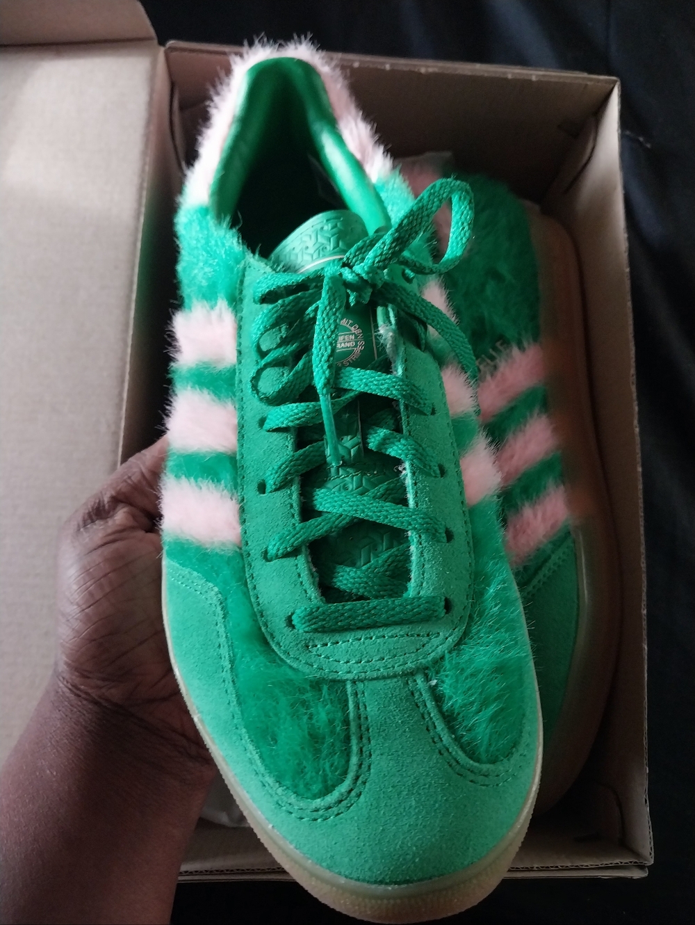 New Adidas Gazelle Green and Pink Furry Women's Sneakers - Picture 6 of 9